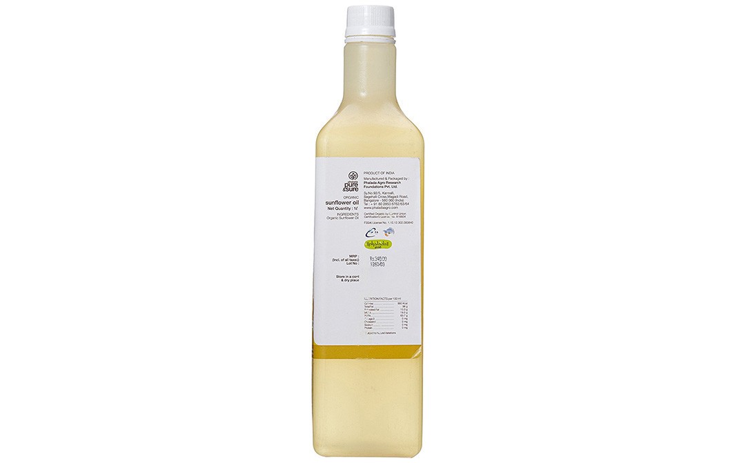 Pure & Sure Organic Sunflower Oil    Bottle  1 litre